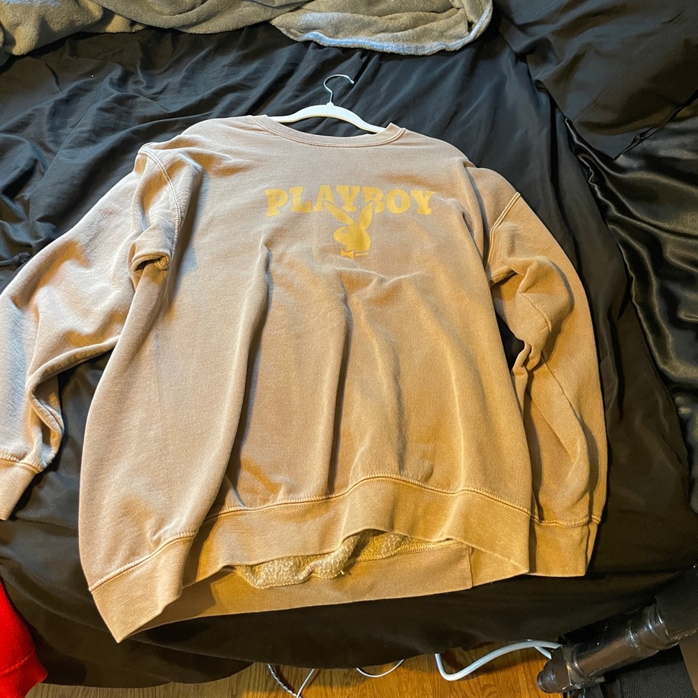 tan brown playboy crew neck sweatshirt. size medium